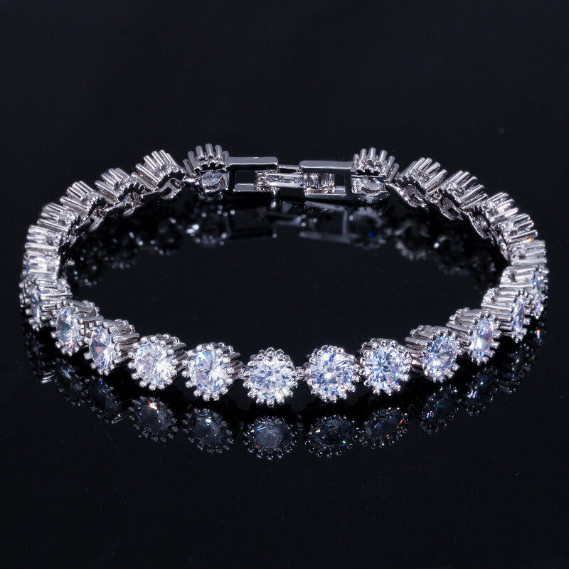 Charming Round Cubic Zirconia Silver Plated Tennis Bracelet Women Bridal Jewelry