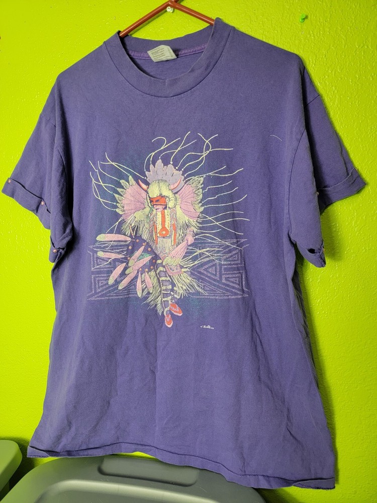 Vintage 1990s Shirt Native American Chief Purple Vtg 90s Made In USA