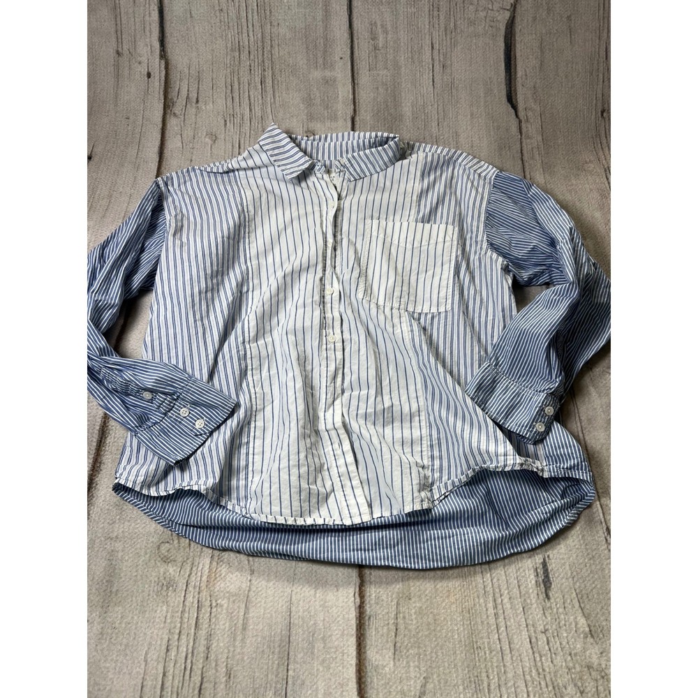 American Eagle Button Down Shirt Womens Large Blue Stripe Oversized Coastal