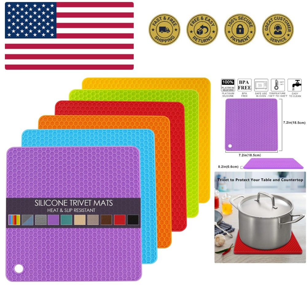 6 Pack Silicone Trivet Mat, Silicone Trivets for Hot Pots and Pans, Multipurp...