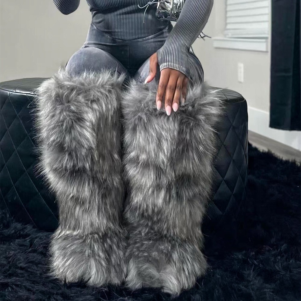 New Knee High Boots Snow Boots Warm Imitation Fox Fur Thicken Warm Womens Boots
