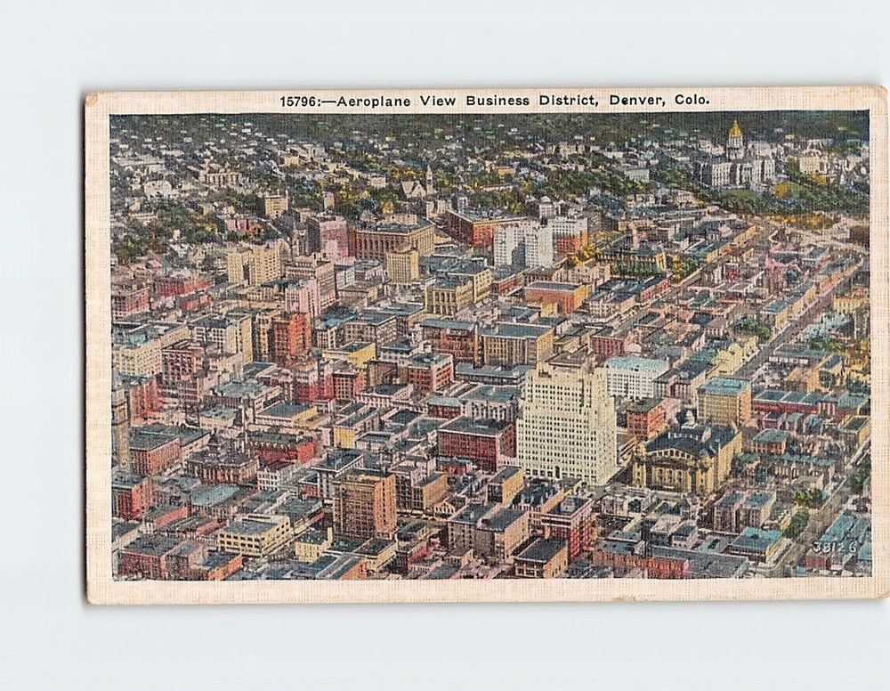 Postcard Aeroplane View Business District Denver Colorado USA