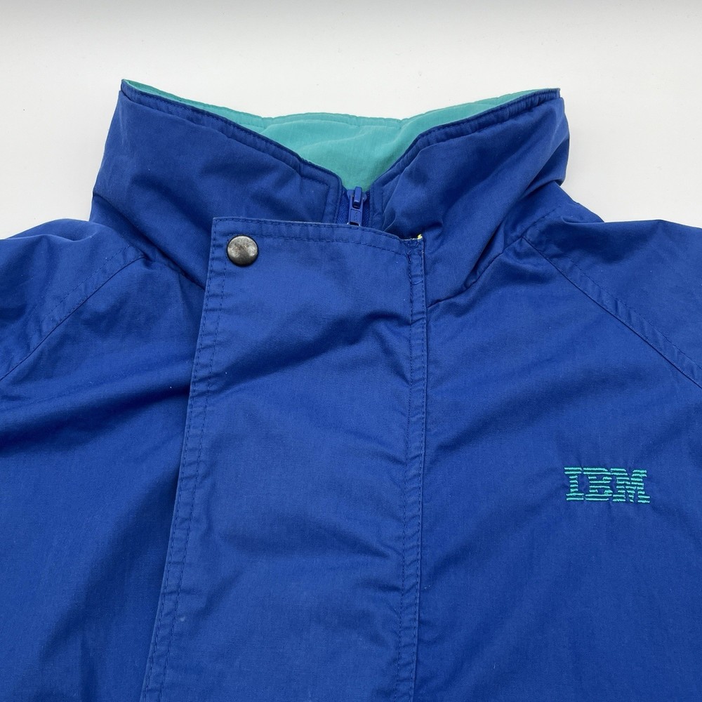 VINTAGE IBM Jacket Men XL Blue Employee Coat Windbreaker Computers Software Y2K