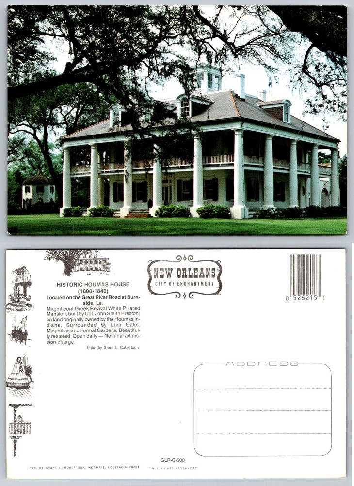 Historic Houmas House Mansion Postcard Burnside LA Greek Revival Oaks