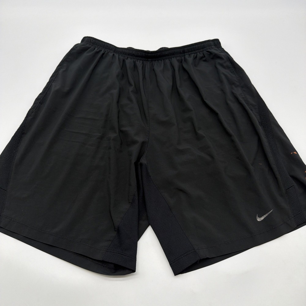 Nike Running Dri Fit Athletic Shorts Men L Black Pockets Logo .#47632