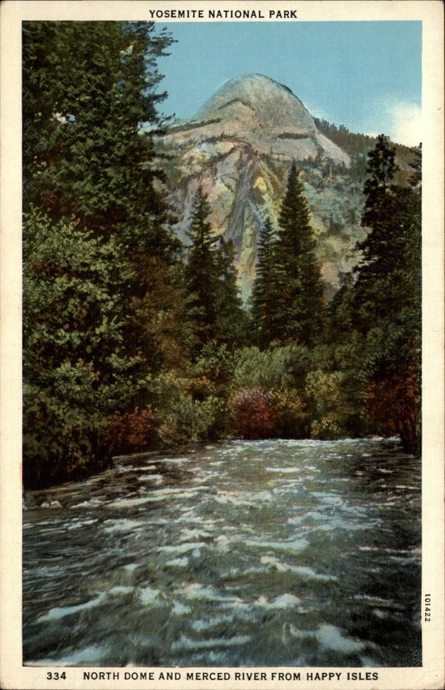 Yosemite National Park North Dome Merced River vintage postcard u986