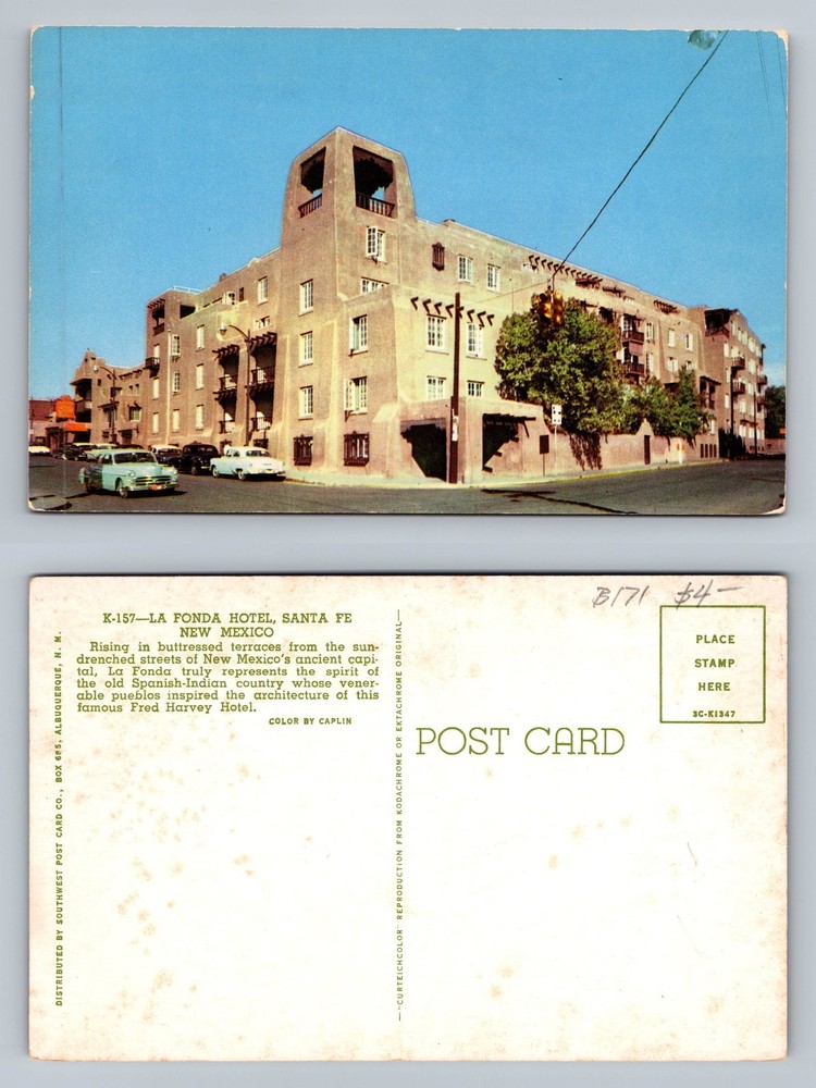 Santa Fe, NM-New Mexico, La Fonda Hotel View Souvenir Card Vintage Postcard