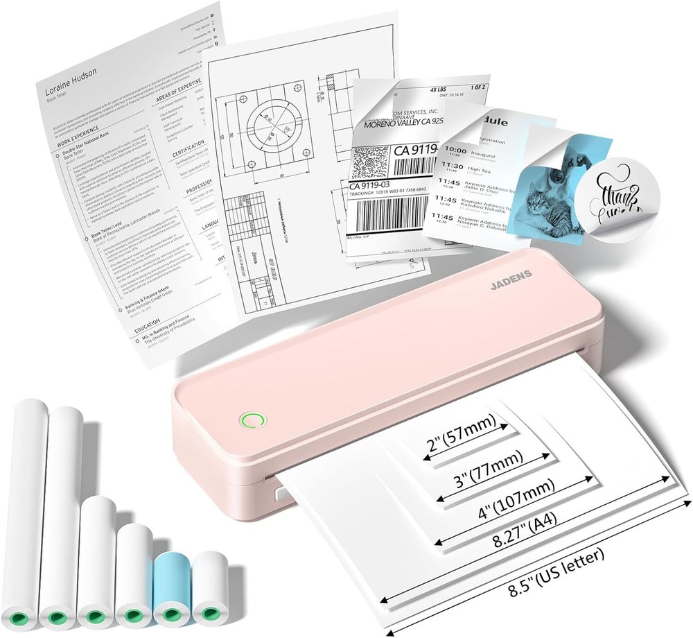 Bluetooth Thermal Printer Portable with 6 Inkless Paper Rolls