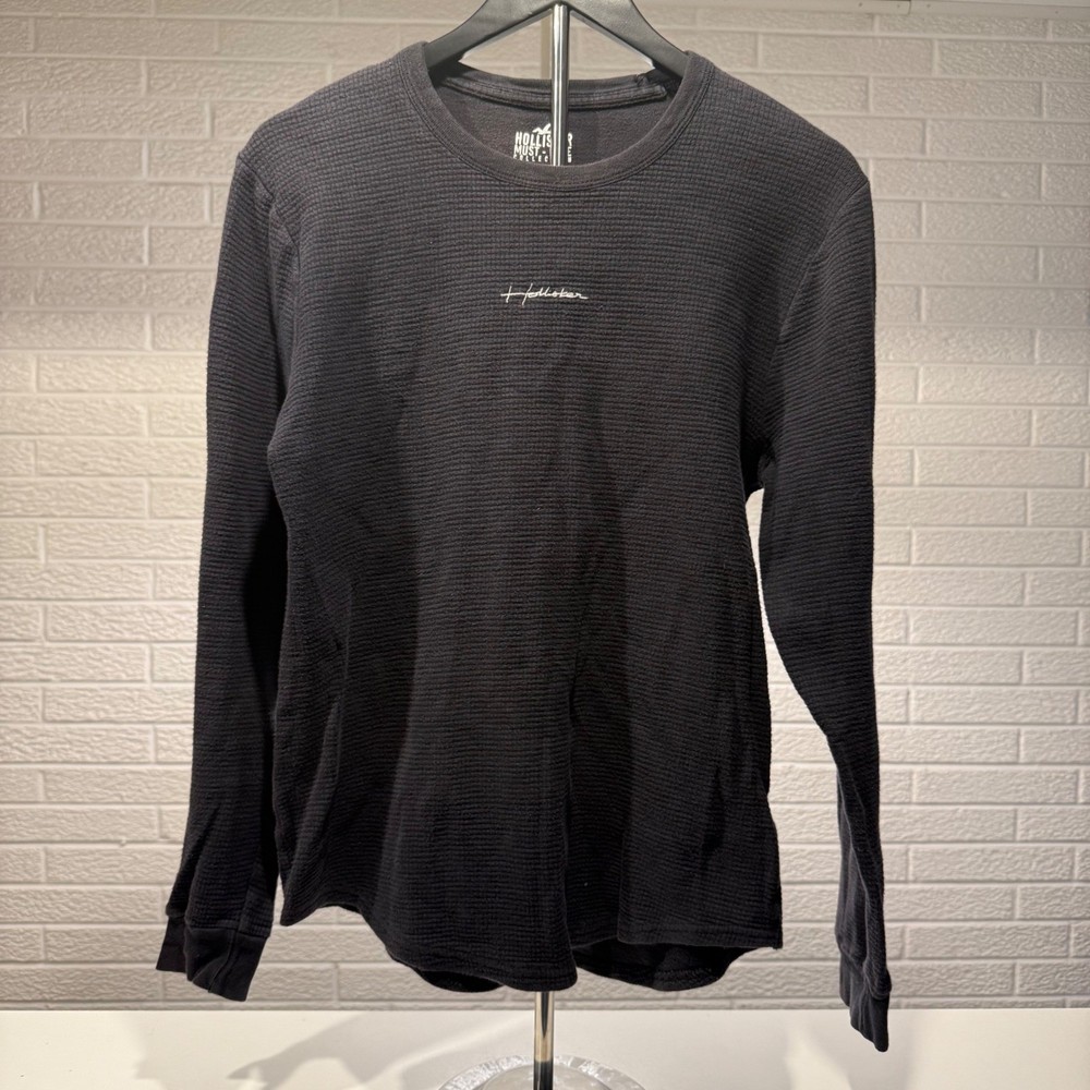Hollister Must-Have Collection Mens Black Waffle Knit Long Sleeve T-Shirt