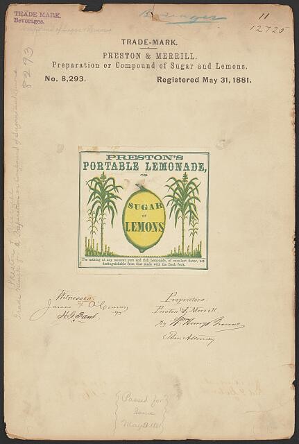 Preston Merrill Portable Lemonade brand Preparation or Compound Sugar Lemons