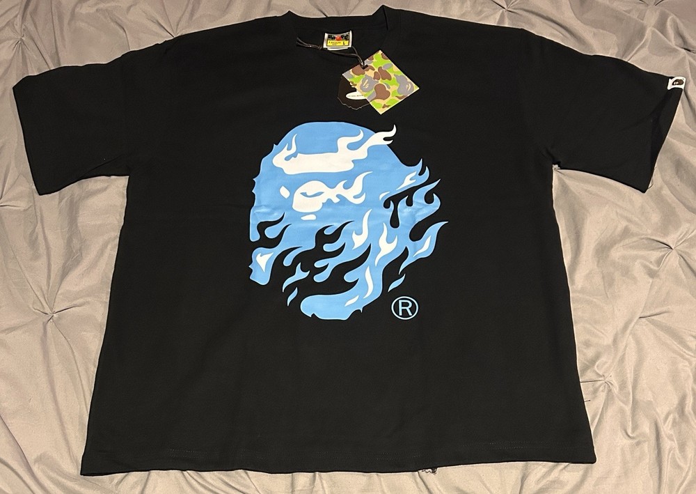BAPE Black/Blue Flame T-Shirt Size L
