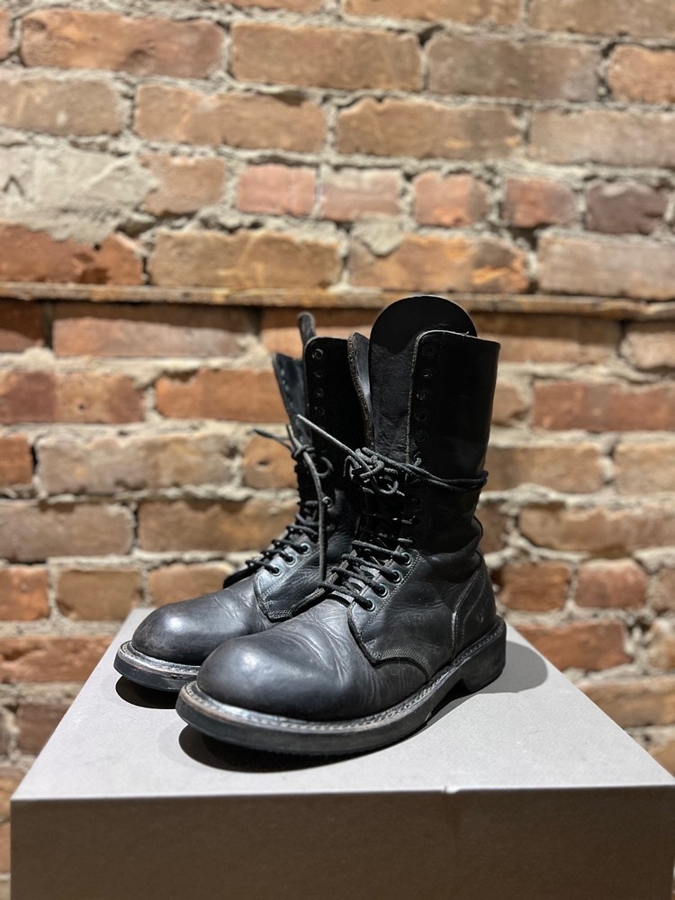 Rick Owens Leather Combat Boots – Side Zip – 45488 – Black – Size EU 41 / US 8