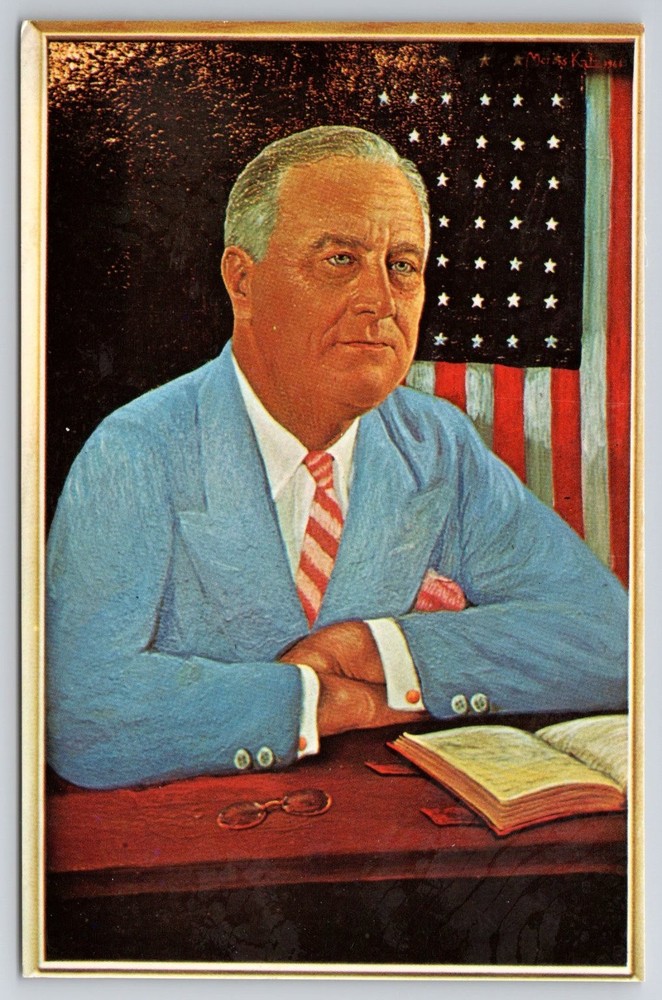 Franklin Delano Roosevelt FDR Portrait Postcard Morris Katz Oil Style 1966