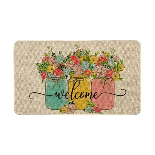 Vase Hello Spring Doormat, Seasonal Summer Low-Profile Yard Floor Switch Mat