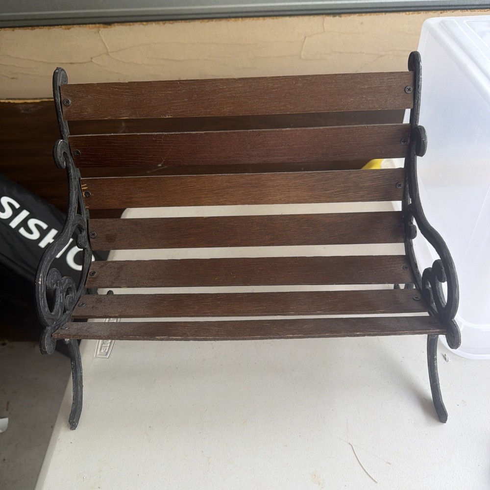 Vintage Doll Furniture Wooden & Metal Bench 16”x12”