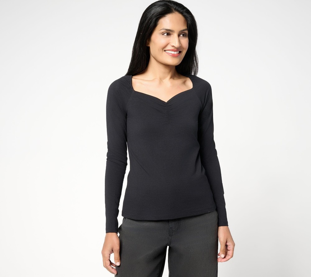 Me by Jennie Garth Women's Top Sz L Terraza Sweetheart Neckline Black A696918