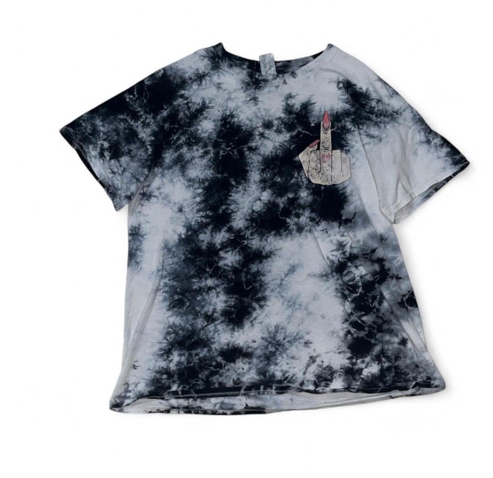 Black & White Tie-Dye Graphic Tee | Size Large | Skater Grunge Bold