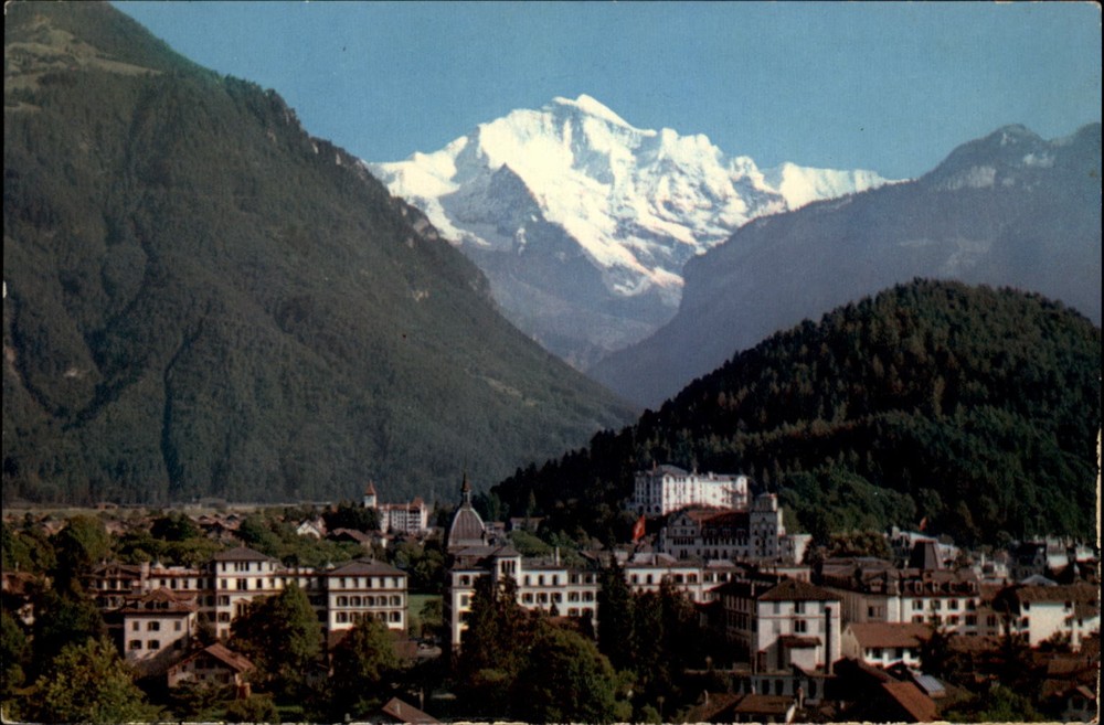 Interlaken Jungfrau Switzerland view vintage postcard r567