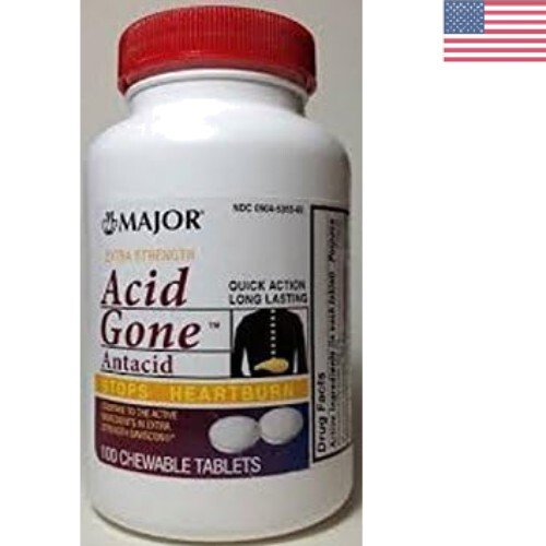Acid Gone Extra Strength Formula - 100 Chewable Tablets for Heartburn Relief-image