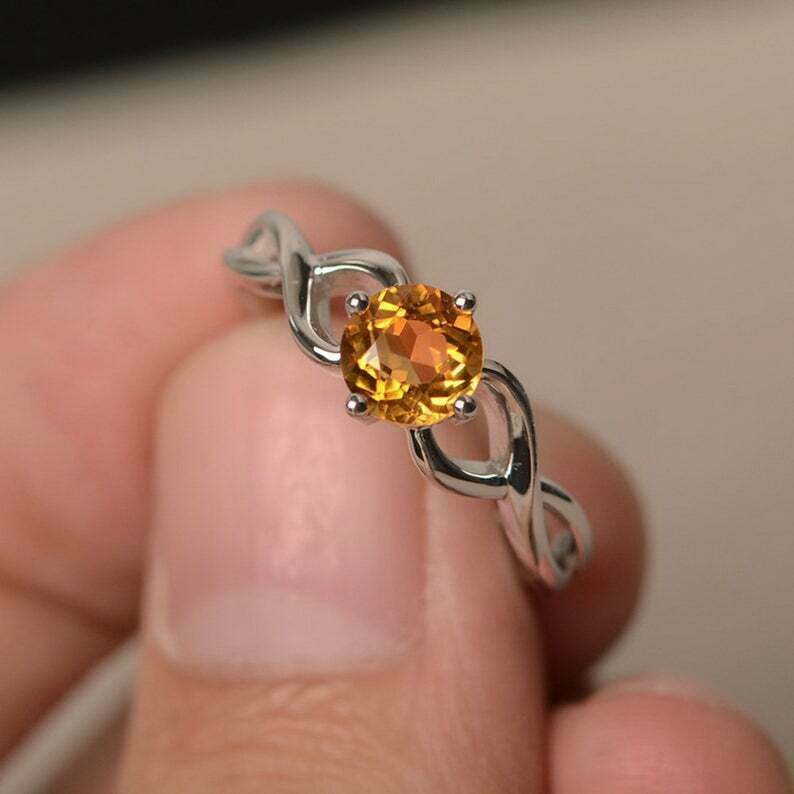 925 Sterling Silver Yellow Citrine Handmade Statement Ring Size 6