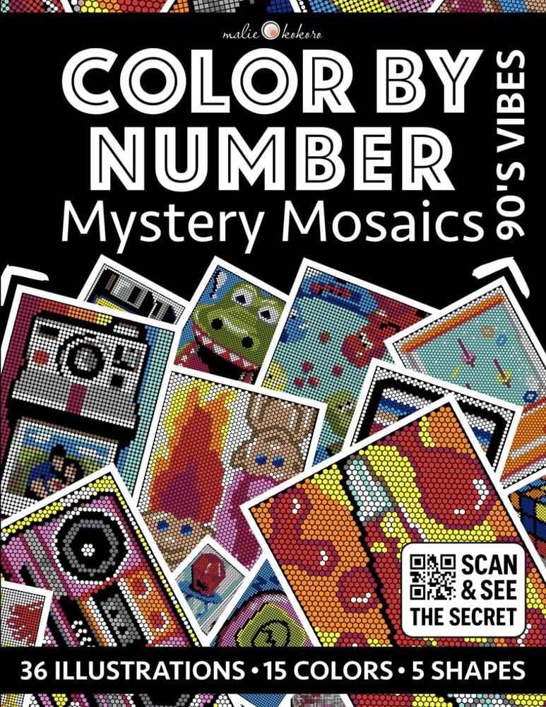 Color by Number 90's Vibes | Mystery Mosaics Coloring Book for Adults | Black...