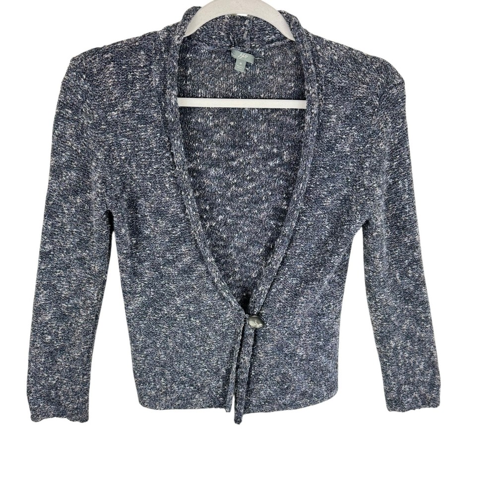 J. Jill Gray Speckled Long Sleeve V-Neck Cotton Knit Button Front Cardigan Sz M
