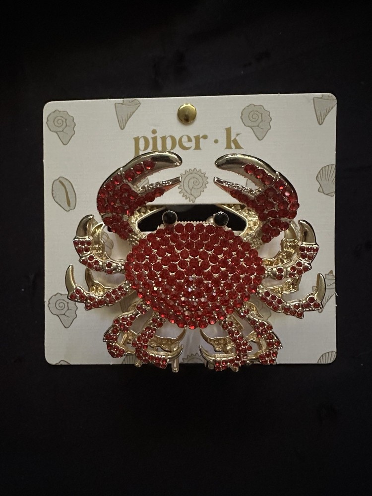 XL Crab Double Sided Rhinestone Gold Tone Piper K Hair Claw Summer Cruise