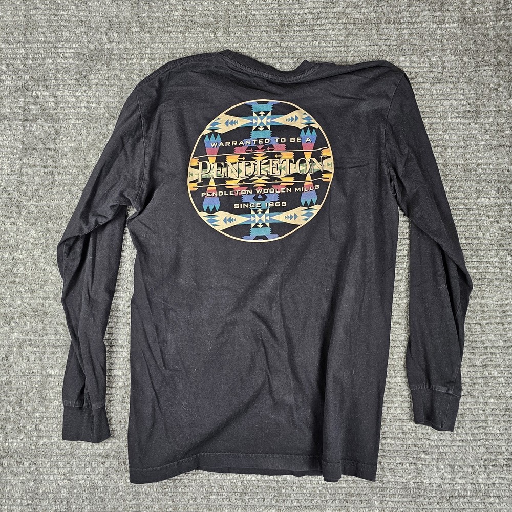 Pendleton Shirt Mens Medium Graphic Tee Double Sided Long Sleeve Aztec Black