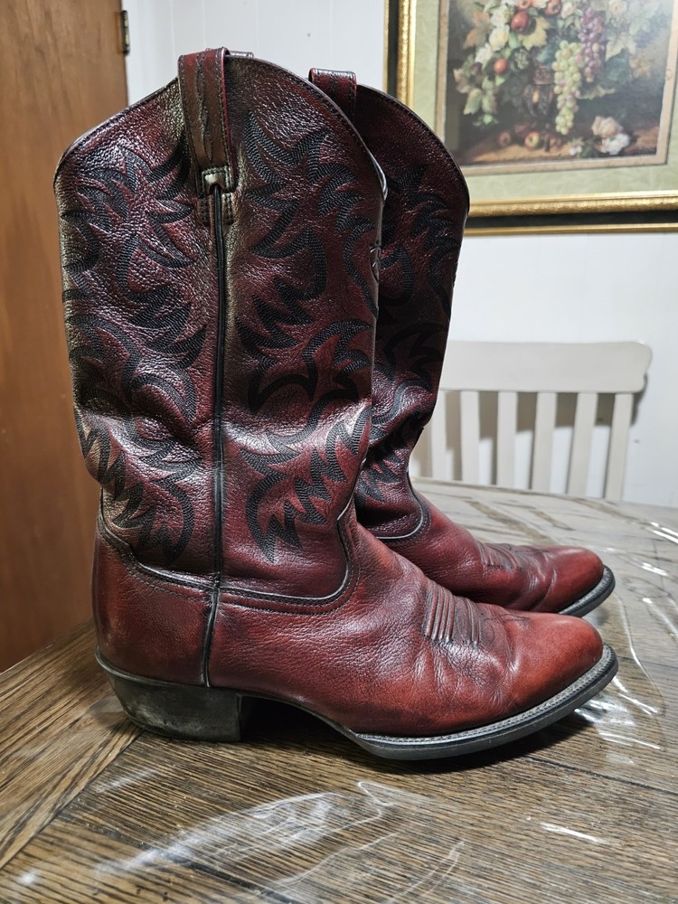 Ariat Mens Western Boots Red Oxblood Leather Embroidered Size 12 D Style 34763