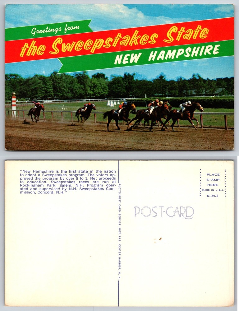 Sweepstakes State New Hampshire Horse Racing Postcard