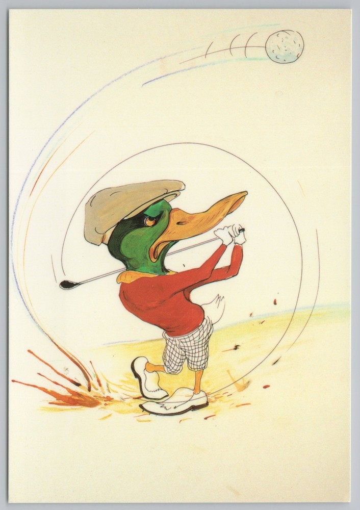 Animal~Comic Duck Playing Golf~Hooks Ball Left~San Francisco CA~Continental PC