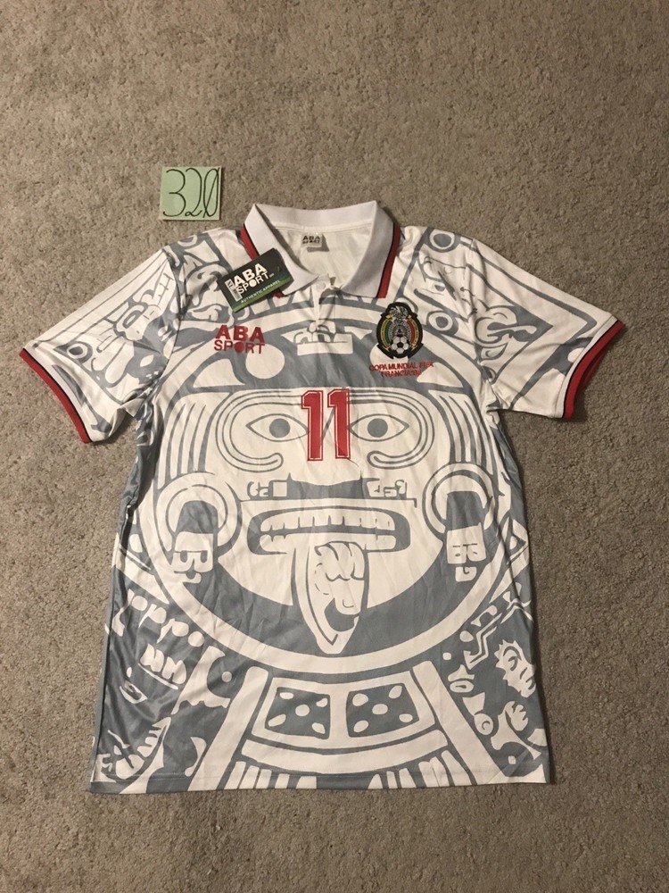 Mexico Retro World Cup 1998 #11 Blanco Away White Aztec Soccer Jersey Size XL