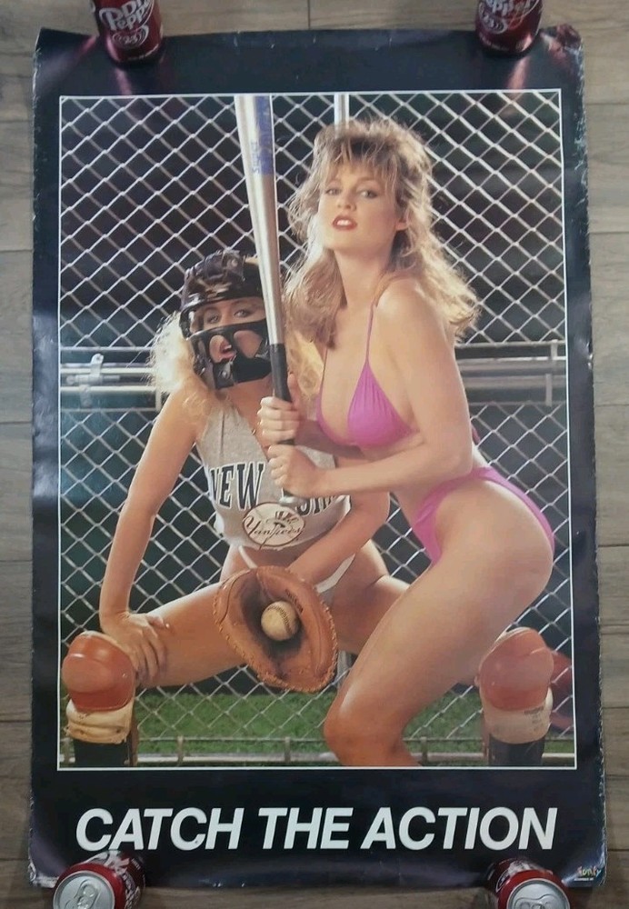 1987 Catch The Action #3119 VTG Poster 34x22 Hot Girls Man Cave Baseball - RARE