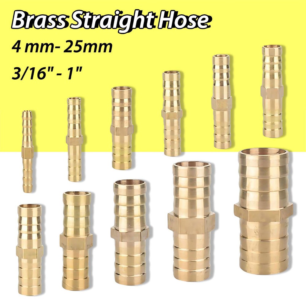 Brass Straight Hose Joiner Barbed Air Fuel Water Pipe Gas Tubing Connector