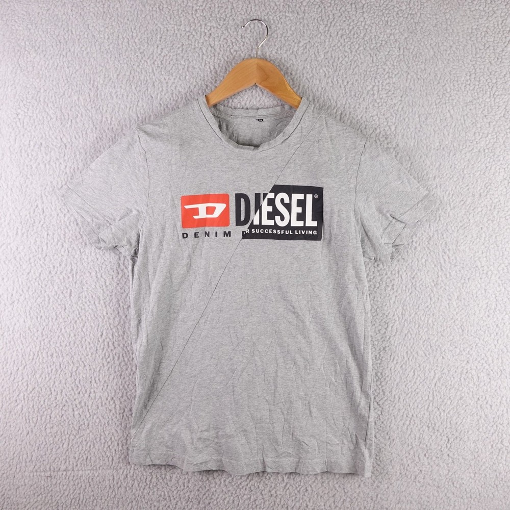Diesel Mens Split Logo Graphic T-Shirt Gray Short Sleeve Crew Neck Tee Size M