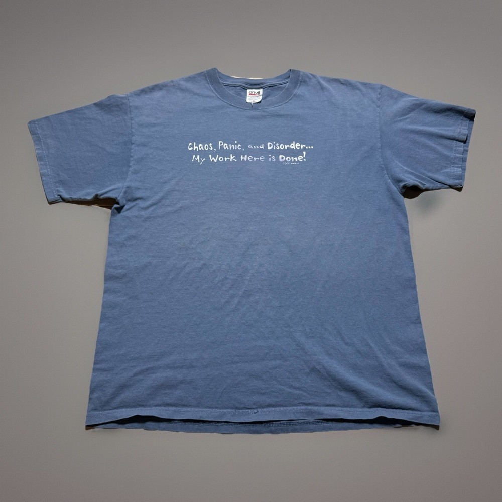 Vintage 90’s Chaos Panic Disorder My Work Is Done Faded Humor Shirt Size XL