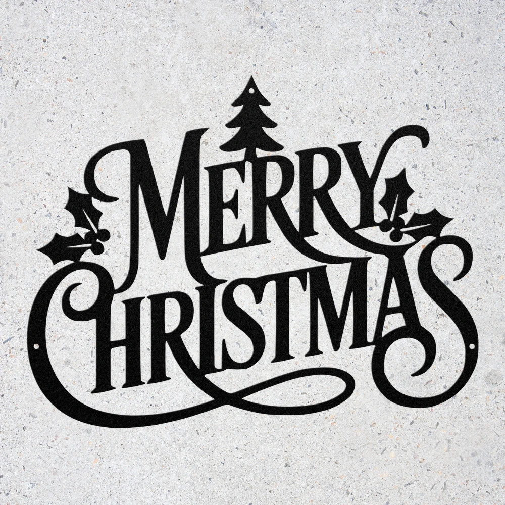 Merry Christmas Metal Wall Art Holiday Decoration Festive Home and Office Sign