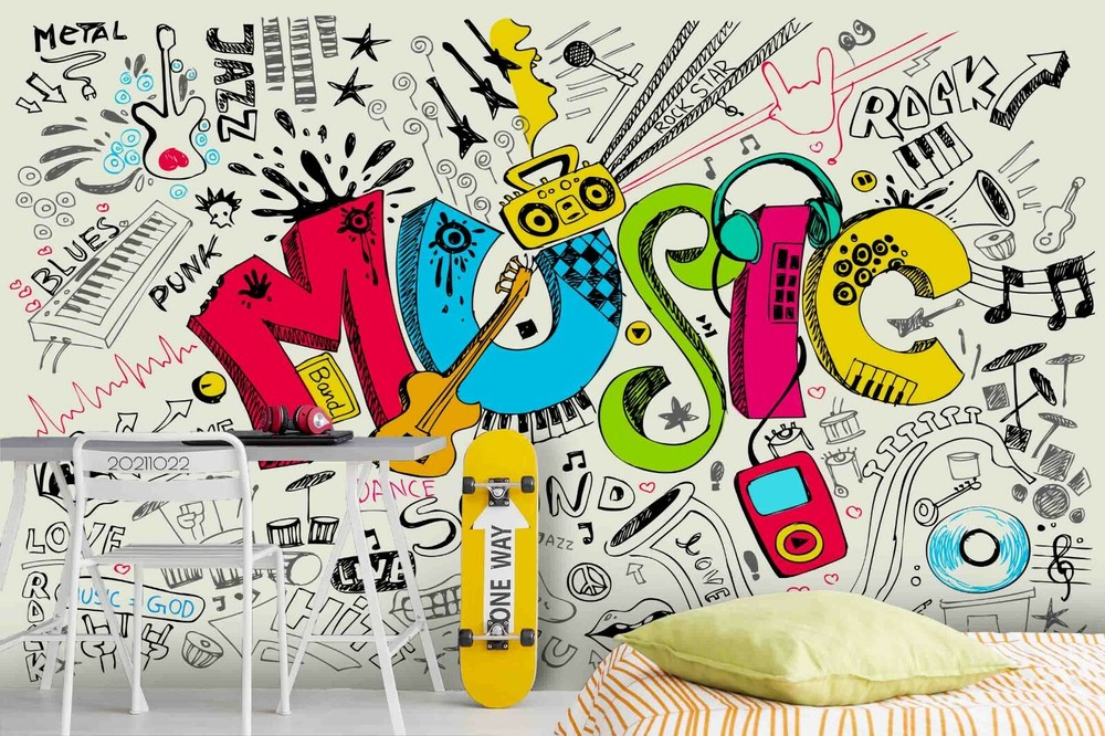 3D Abstract Music Graffiti Self-adhesive Removable Wallpaper Murals Wall 702