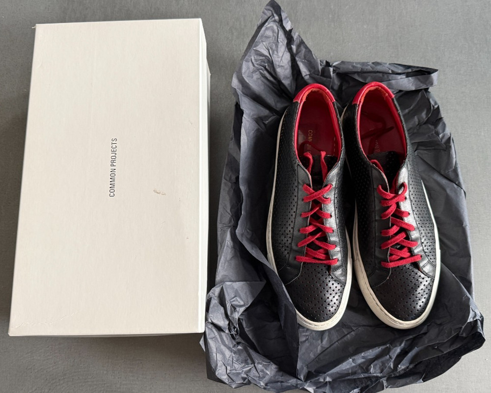 Common Projects Original Achilles Low Perf Black Red Leather Sneakers 41 US 8