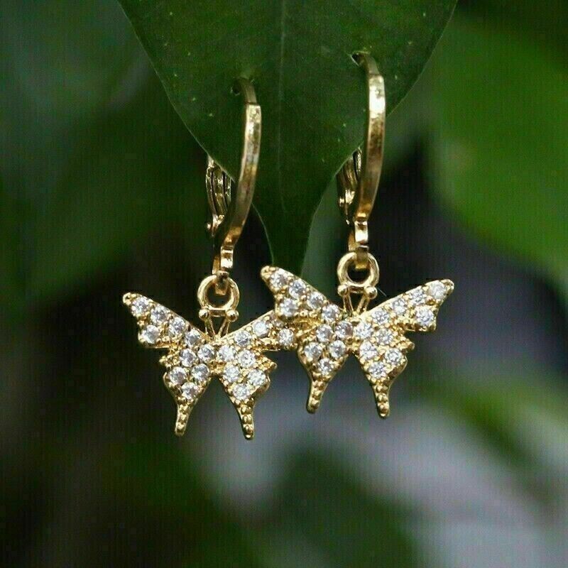Sparkling 14K Gold Plated Butterfly Hoop Earrings for Brides
