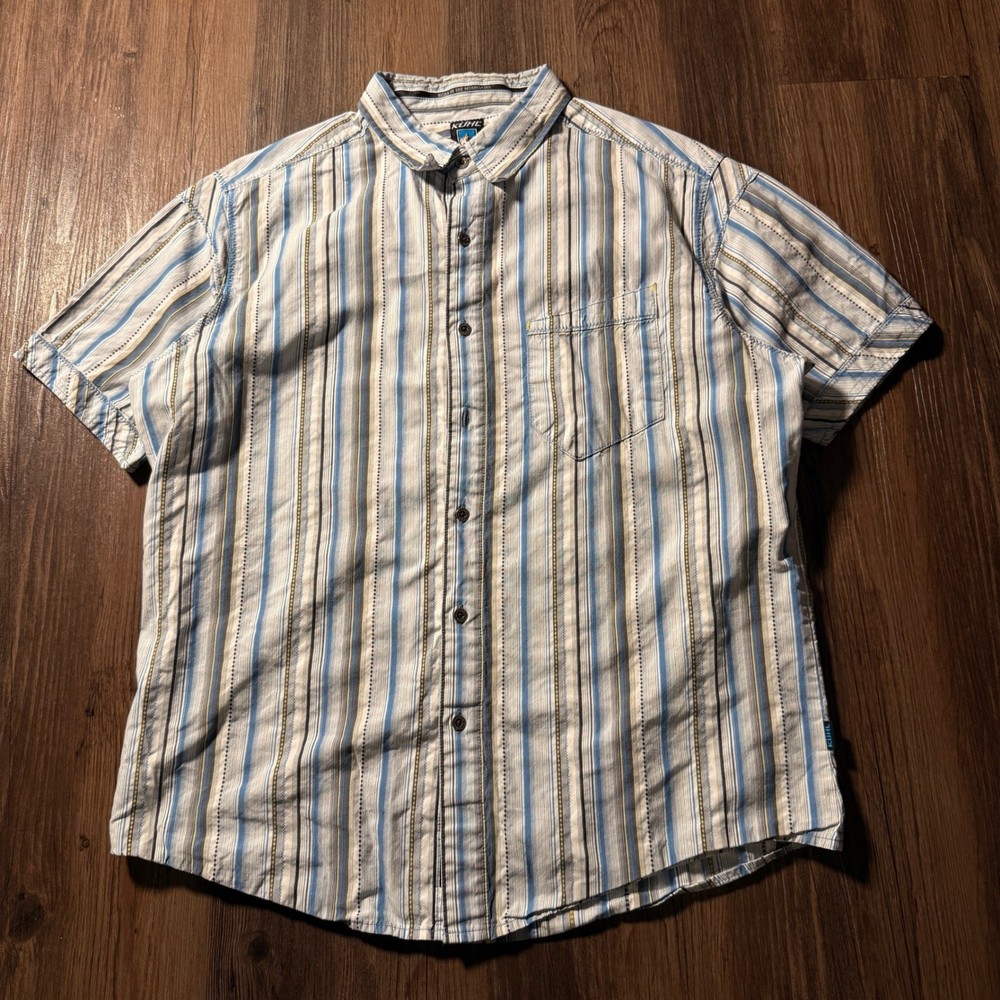 KUHL Mens Button Down Shirt Size L Short Sleeve Striped Outdoor Casual