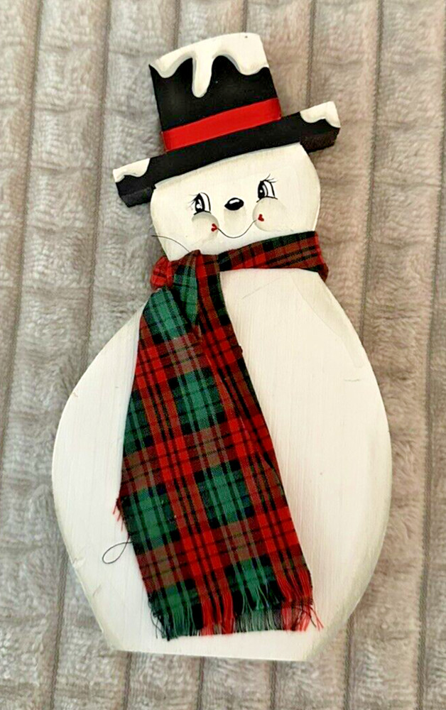 Snowman Painted Carved Wooden Snowman Folk Art Winter Decor Vintage