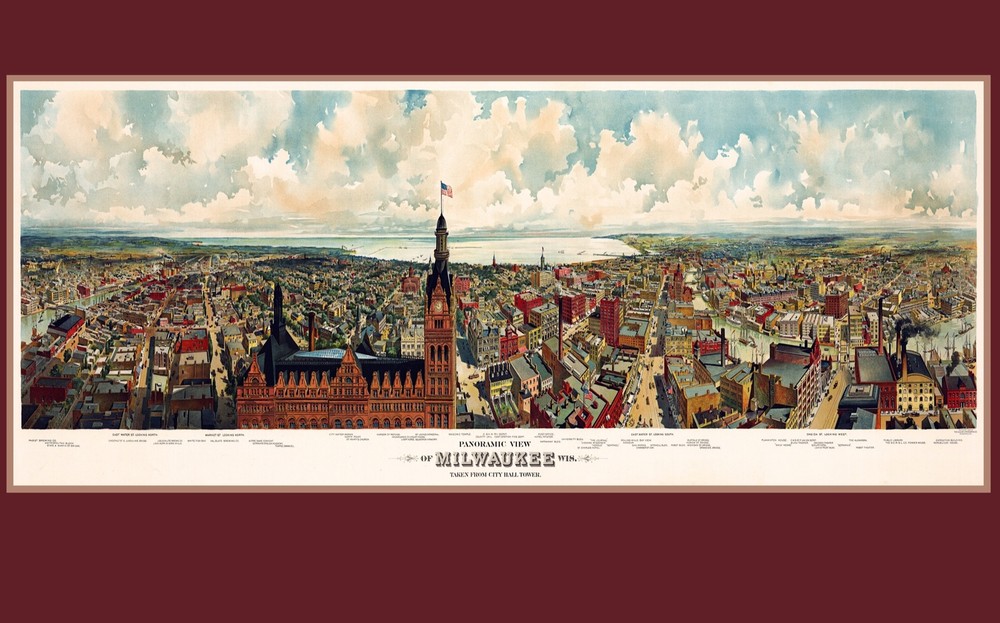 3550.Panoramic view 1898 Milwaukee Wisconsin POSTER.Sharp.Home School art decor