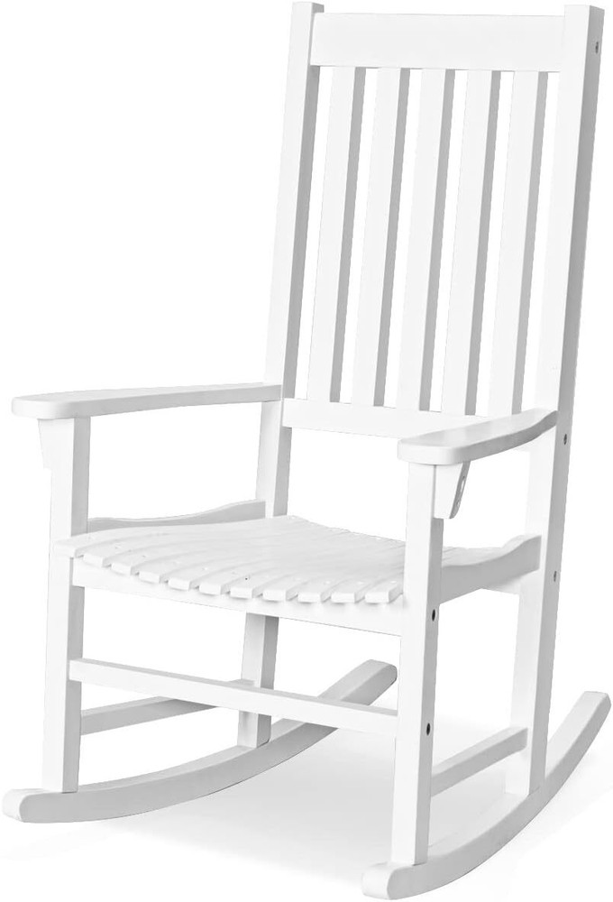 Acacia Wood Rocking Chair with High Back and Armrest for Porch