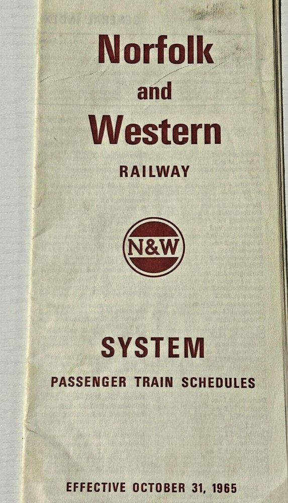 Vintage Norfolk & Western Railroad Train Time Table Schedule c1965