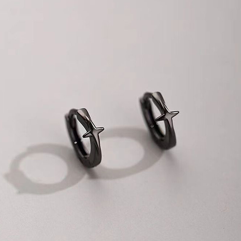 Sleek Four-Point Star Small Hoop Earrings for Men and Women Hip Hop Retro Style  