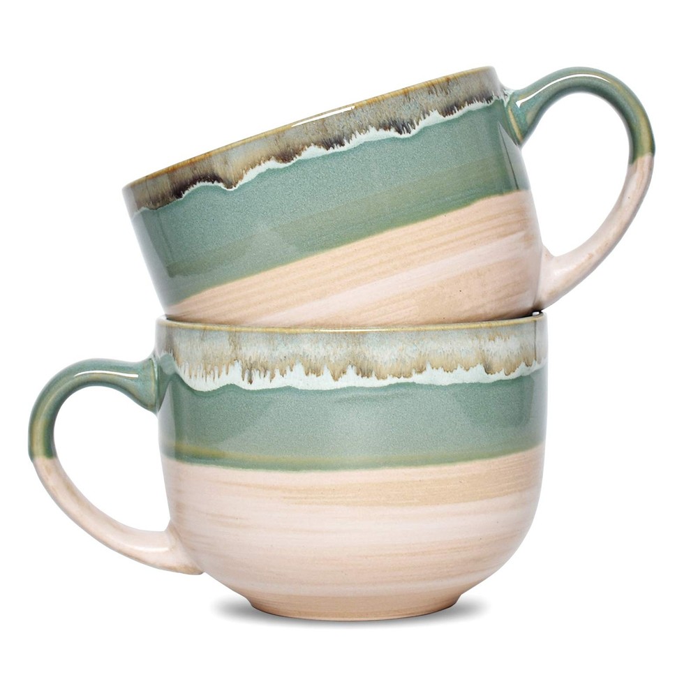 Bosmarlin Large Ceramic Coffee Mug Set of 2, (Pack 2), Green
