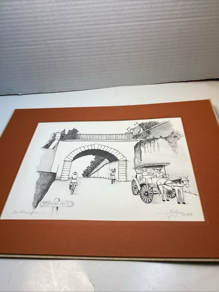 Pen And Ink Elyse Nassau Bahamas Market Street Gregory Arch Black and White