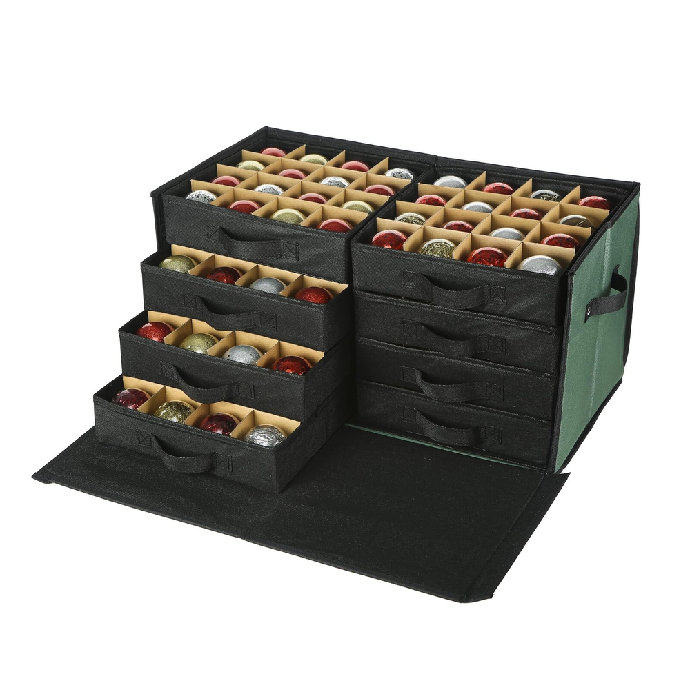 Christmas Ornament Storage Box - 8 Separate Trays Stores 128 Ornaments Green