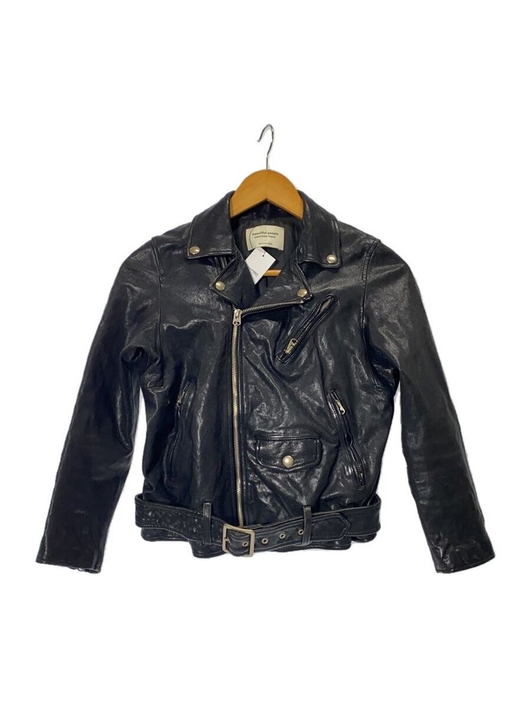 Beautiful People Shrink Leather/Double Riders Jacket/Size 140/Sheep Leather/Blk/
